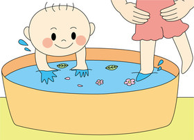 乳児の水遊び